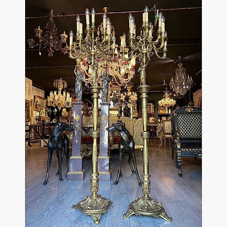 Fransız Bronz Çift Lambader