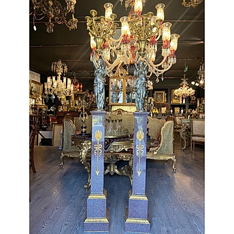 Mermer Kaideli Barbedienne İmzalı Çift Bronz Heykel